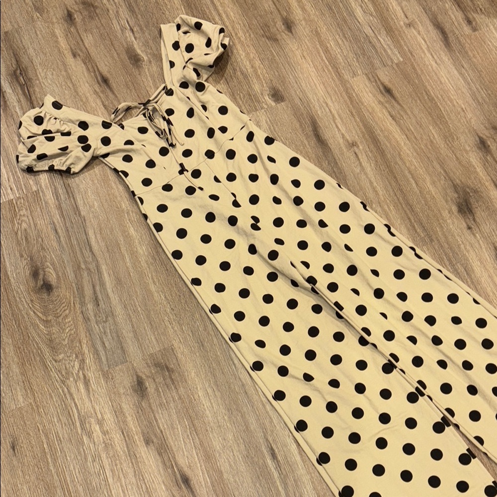 Mango Beige Dress with Black Polka Dots
